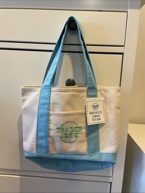 NWT Trader Joe’s Mini Canvas Tote Bag - Light Blue Spring Pastel Collection